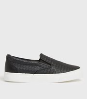 New Look Black Faux Croc Slip On Trainers